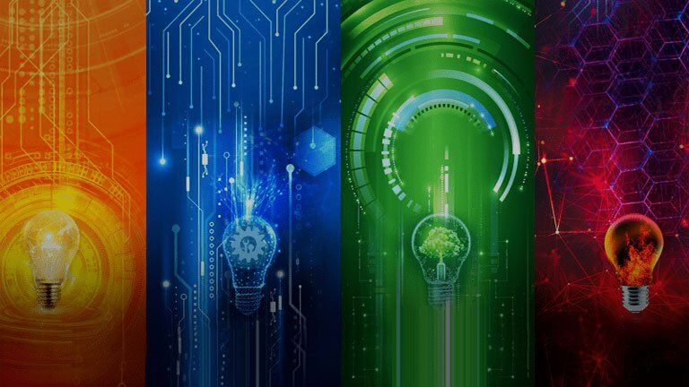 Lightbulbs symbolizing innovation, technology, sustainability, and performance.